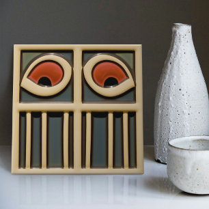 Mid-Century Abstract Eyes Arts Crafts Movement Tile