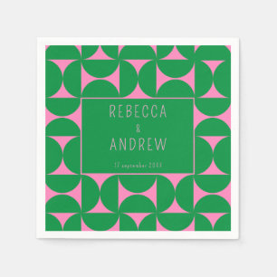 Mid Century Abstract Forest Green & Pink  Napkin