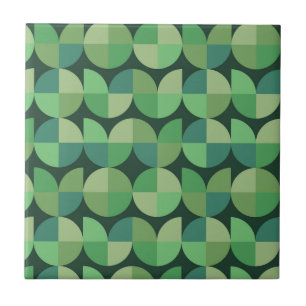 Mid Century Abstract Geometric Green Shapes Tile
