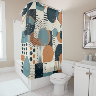 Mid Century Abstract Geometric Navy Rust Teal