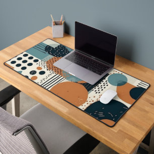 Mid Century Abstract Geometric Navy Rust Teal Desk Mat