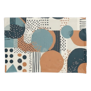 Mid Century Abstract Geometric Navy Rust Teal Pillowcase