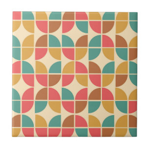 Mid Century Abstract Geometric Red Teal mustard  Tile