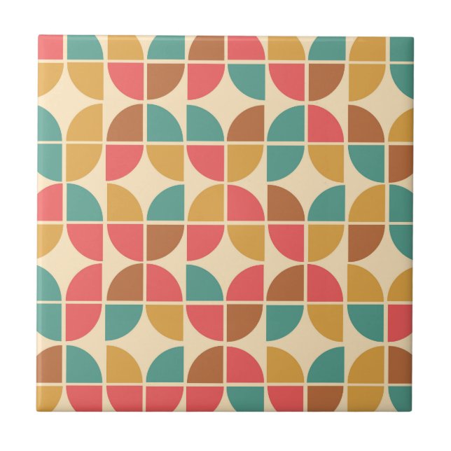 Mid Century Abstract Geometric Red Teal mustard  Tile (Front)