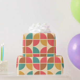 Mid Century Abstract Geometric Red Teal Mustard  Wrapping Paper