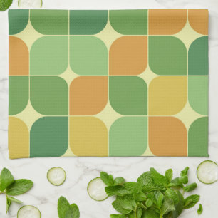Mid Century Abstract Green Orange Yellow Kitchen Towel