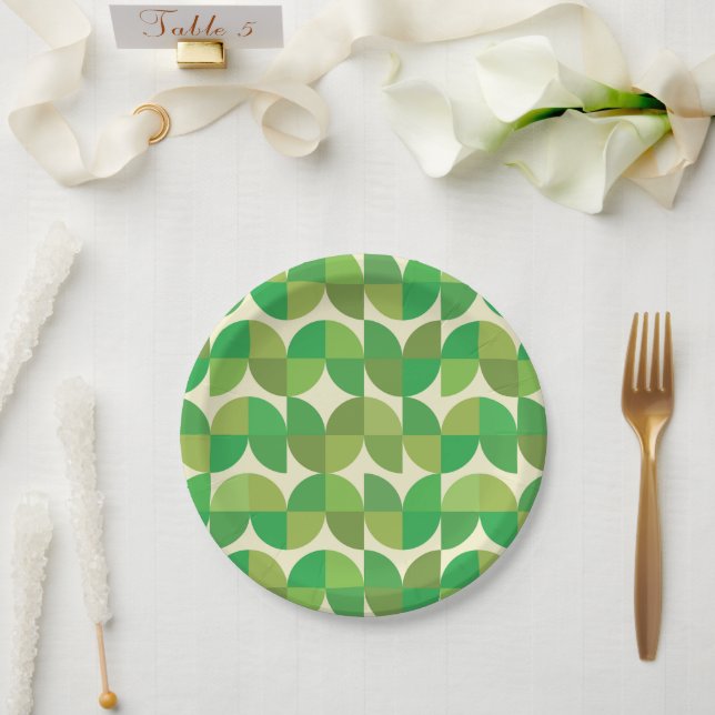 Mid Century Abstract Mint Olive Green Pattern  Paper Plate (Wedding)