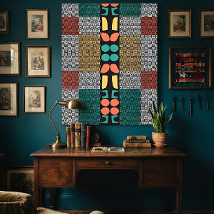 Mid-Century Abstract Modern Geometric Teal & Ochre Canvas Print