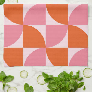 Mid century Abstract Orange and Pink Pattern Kitchen Towel
