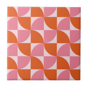 Mid century Abstract Orange and Pink Pattern   Tile