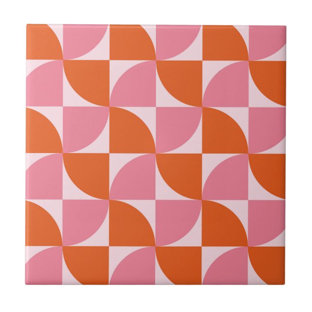 Mid century Abstract Orange and Pink Pattern   Tile (Front)