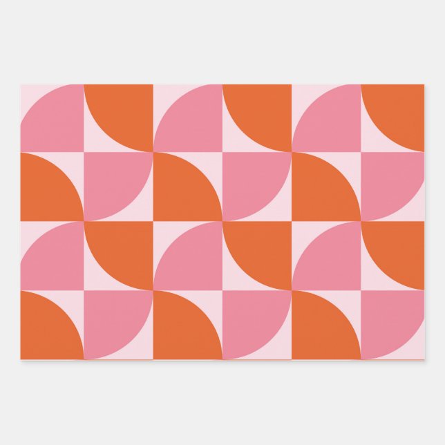 Mid century Abstract Orange and Pink Pattern Wrapping Paper Sheet (Front)