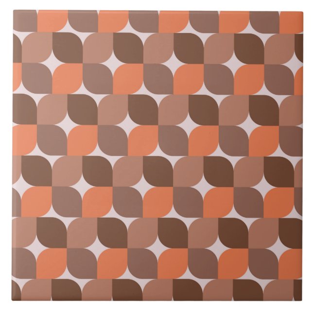 Mid Century Abstract Orange Brown Pattern  Tile (Front)