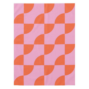 Mid Century Abstract Orange Semi Circles on Pink Tablecloth