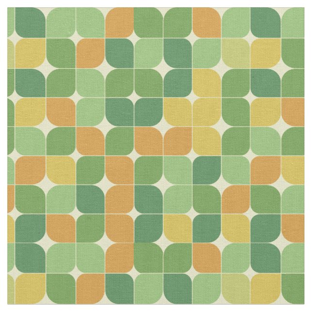 Mid Century Abstract Pattern Green Orange Fabric (Close Up)