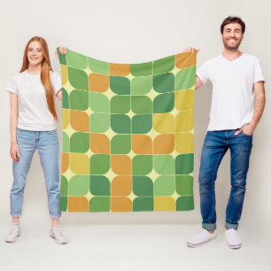 Mid Century Abstract Pattern Green Orange Fleece Blanket