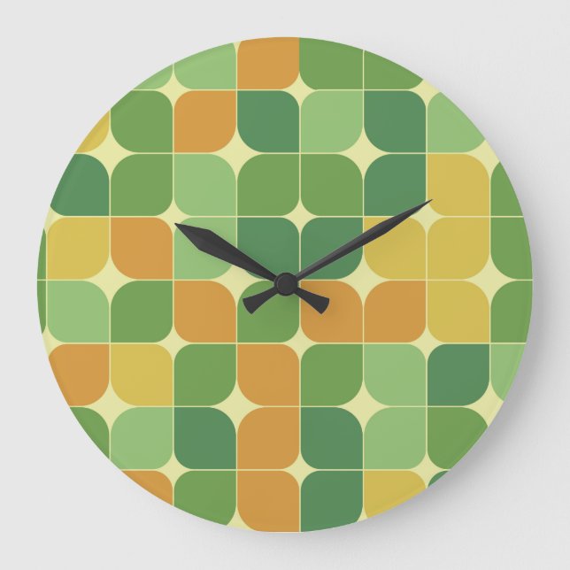 Mid Century Abstract Pattern Green Orange   Large Clock (Front)