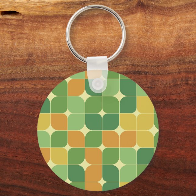 Mid Century Abstract Pattern green orange Yellow  Keychain (Front)
