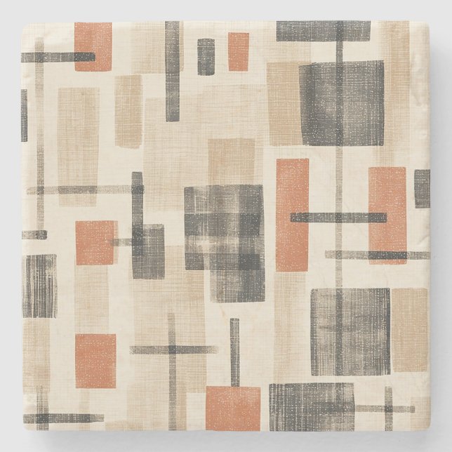 Mid Century Abstract Plaid Stone Coaster (Front)