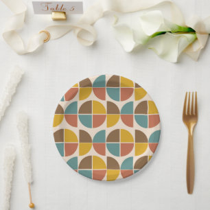 Mid Century Abstract shapes in mustard teal orange Paper Plate