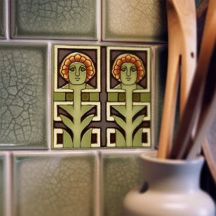 Mid-Century Abstract Symmetry Arts Crafts Movement Tile