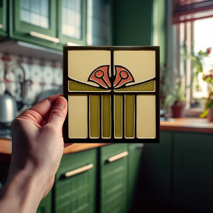 Mid-Century Abstract Tulips Arts Crafts Movement Tile