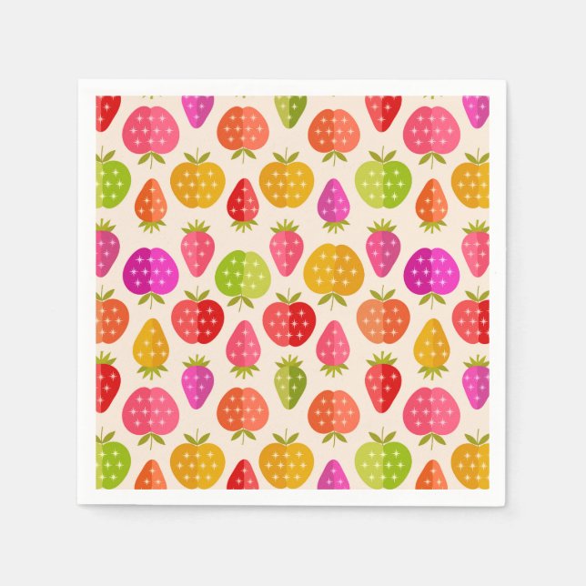 Mid century apples and strawberries colourful   napkin (Front)