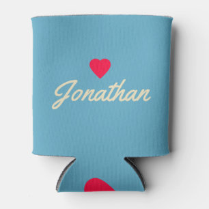 Mid-Century Aqua Sky Vintage Heart Signature Can Cooler