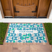 Mid Century Aquatic Tiles Personalized Doormat
