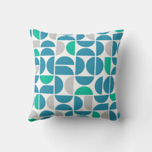 Mid Century Aquatic Tiles Throw Pillow