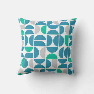 Mid Century Aquatic Tiles Throw Pillow