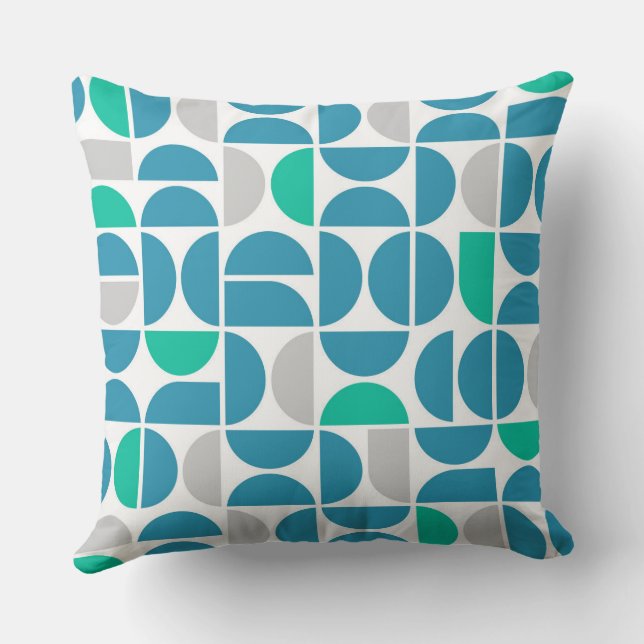 Mid Century Aquatic Tiles Throw Pillow (Back)