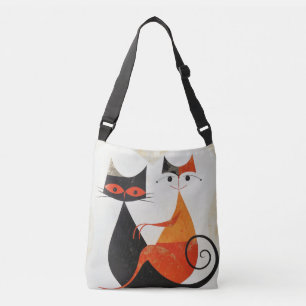 Mid Century Art Cat Duo Print Crossbody Bag