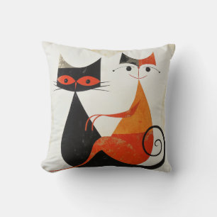 Mid Century Art Cat Duo Print Throw Pillow