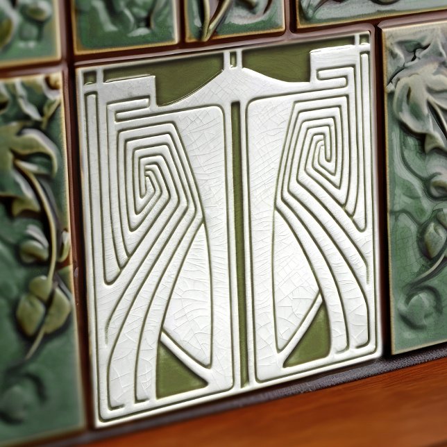 Mid-Century Art Nouveau Symmetry Sage Green Tile (Creator Uploaded)