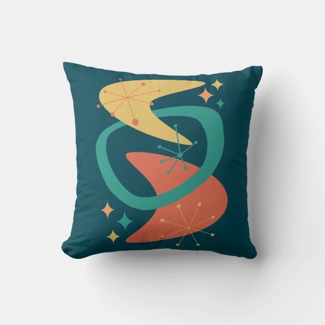 Mid Century Atomic Age 7 Charcoal Throw Pillow (Front)