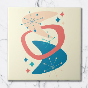 Mid Century Atomic Age 7 Yellow, Blue, Peach Tile