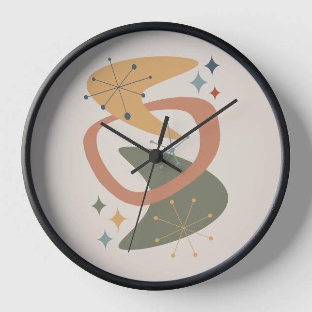 Mid Century Atomic Age 7 Yellow, Green, Tan Clock (Front)