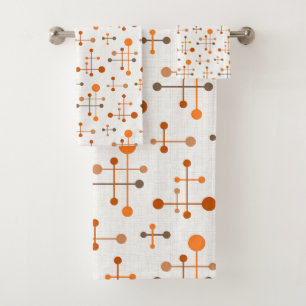 Mid Century Atomic Age Pattern 36 Orange, Brown Bath Towel Set