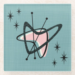 Mid Century Atomic Boomerangs and Starbursts Glass Coaster