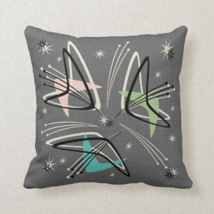 Mid Century Atomic Boomerangs and Starbursts Throw Pillow