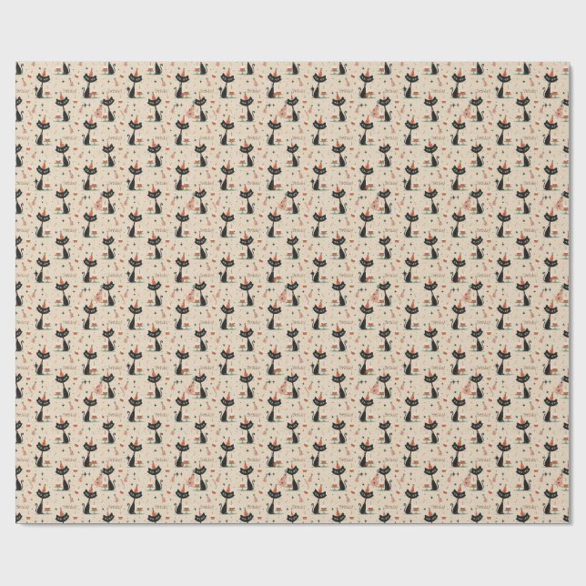     Mid-Century Atomic Cat Birthday Pattern  Wrapping Paper (Flat)
