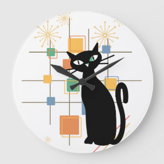 Mid century Atomic Cat bursts squares wall clo Large Clock