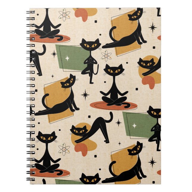 Mid-Century Atomic Cat Design | Retro Cat Notebook (Front)