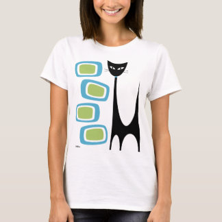 Mid Century Atomic Cat with Green and Blue Oblongs T-Shirt