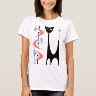 Mid Century Atomic Cat with Pink Boomerangs T-Shirt
