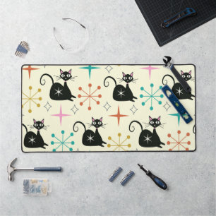 Mid Century Atomic Cat with Starbursts  Desk Mat