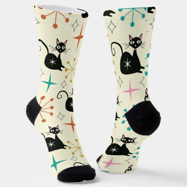 Mid Century Atomic Cat with Starbursts  Socks (Angled)