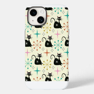 Mid Century Atomic Cats with Retro Starbursts iPhone 14 Case