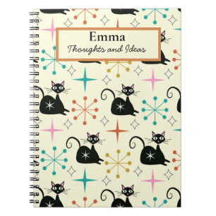 Mid Century Atomic Cats with Starbursts  Notebook